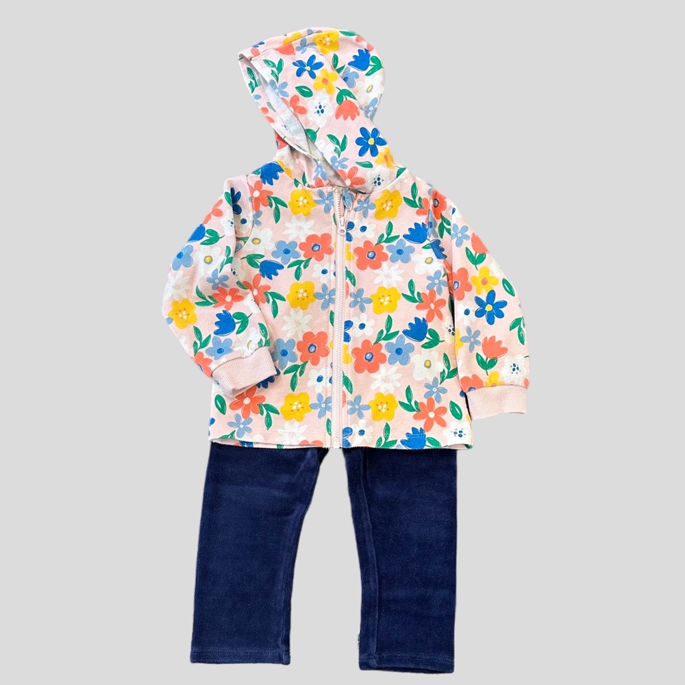 First Impressions Baby Girl Multicolor Floral Jacket And Blue Velvet Pant 18mo